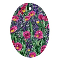 Dazzling Watercolor Flowers And Foliage Oval Ornament (two Sides) by GardenOfOphir