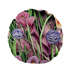Ottagecore Aesthetics Retro Flowers Pattern Standard 15  Premium Flano Round Cushions by GardenOfOphir
