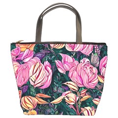 Retro Botanical Flowers Bucket Bag by GardenOfOphir