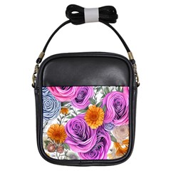 Country-chic Watercolor Flowers Girls Sling Bag by GardenOfOphir