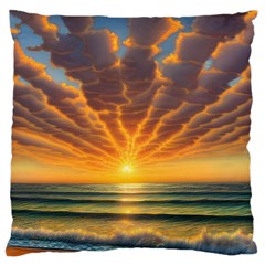 Waves At Sunset Large Cushion Case (one Side) by GardenOfOphir
