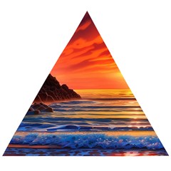Reflecting Sunset Over Beach Wooden Puzzle Triangle by GardenOfOphir