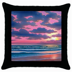 Sunset Over The Beach Throw Pillow Case (black) by GardenOfOphir
