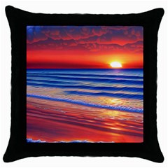 Golden Sunset Over Beach Throw Pillow Case (black) by GardenOfOphir