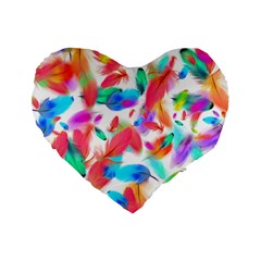 Feathers Pattern Background Colorful Plumage Standard 16  Premium Heart Shape Cushions