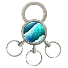 Abstract Waves In Blue And Green 3-ring Key Chain by GardenOfOphir