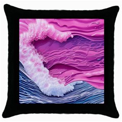 Abstract Pink Ocean Waves Throw Pillow Case (black) by GardenOfOphir
