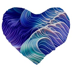 Majestic Ocean Waves Large 19  Premium Flano Heart Shape Cushions by GardenOfOphir