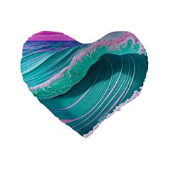 Pink Ocean Waves Standard 16  Premium Flano Heart Shape Cushions by GardenOfOphir