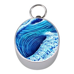 Simple Blue Ocean Wave Mini Silver Compasses by GardenOfOphir