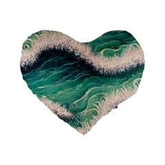Blue Wave Pattern Standard 16  Premium Heart Shape Cushions by GardenOfOphir