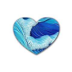 Waves Blue Ocean Rubber Coaster (heart) by GardenOfOphir
