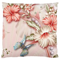 Glory Floral Exotic Butterfly Exquisite Fancy Pink Flowers Standard Premium Plush Fleece Cushion Case (one Side)