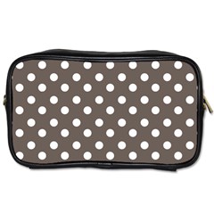 Brown And White Polka Dots Toiletries Bag (two Sides) by GardenOfOphir