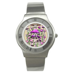 Black Magic Mushroom For Voodoo And Witchcraft Stainless Steel Watch by GardenOfOphir