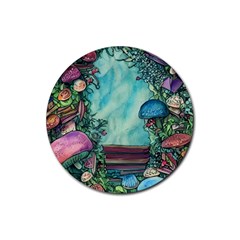 Sorcery And Spellwork With Mushrooms Rubber Coaster (round) by GardenOfOphir