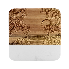 Sorcery And Spellwork With Mushrooms Marble Wood Coaster (square) by GardenOfOphir