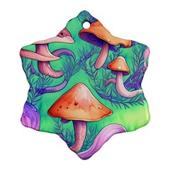 Natural Mushroom Illustration Design Snowflake Ornament (two Sides) by GardenOfOphir