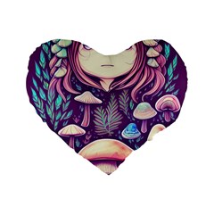 Fairy Mushroom Illustration Design Standard 16  Premium Flano Heart Shape Cushions by GardenOfOphir