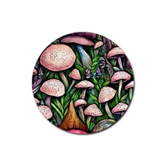 Flowery Garden Nature Woodsy Mushroom Rubber Round Coaster (4 Pack) by GardenOfOphir