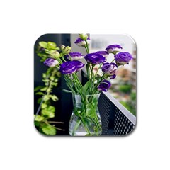 Cute Flower Wallpaper Rubber Square Coaster (4 Pack) by artworkshop