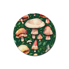 Fantasy Farmcore Farm Mushroom Rubber Coaster (round) by GardenOfOphir