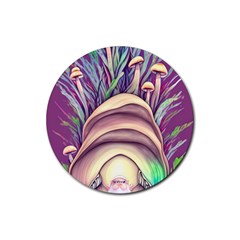 Forest Mushroom Fairy House Rubber Coaster (round) by GardenOfOphir