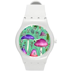 Foraging In The Mushroom Forest Round Plastic Sport Watch (m) by GardenOfOphir