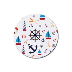 Marine Nautical Seamless Lifebuoy Anchor Pattern Rubber Round Coaster (4 Pack) by Jancukart