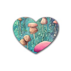 Natural Mushroom Design Fairycore Garden Rubber Heart Coaster (4 Pack) by GardenOfOphir