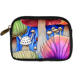 Vintage Mushroom Design Flowery Nature Digital Camera Leather Case by GardenOfOphir