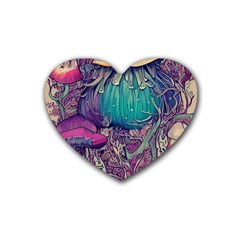 Natural Forest Fairy Mushroom Foraging Rubber Heart Coaster (4 Pack) by GardenOfOphir