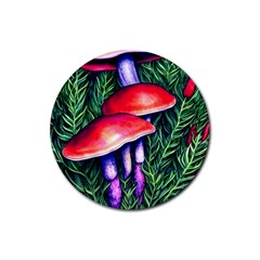 Vintage Flowery Garden Nature Mushroom Rubber Coaster (round) by GardenOfOphir