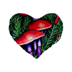 Vintage Flowery Garden Nature Mushroom Standard 16  Premium Flano Heart Shape Cushions by GardenOfOphir