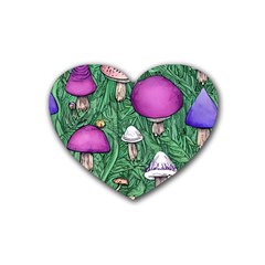 Woodsy Pottery Forest Mushroom Foraging Rubber Heart Coaster (4 Pack) by GardenOfOphir
