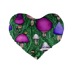 Woodsy Pottery Forest Mushroom Foraging Standard 16  Premium Flano Heart Shape Cushions by GardenOfOphir