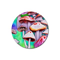 Tiny Mushrooms In A Forest Rubber Round Coaster (4 Pack) by GardenOfOphir