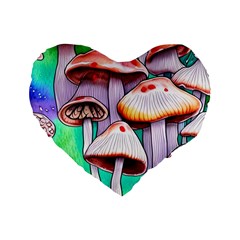Tiny Mushrooms In A Forest Standard 16  Premium Flano Heart Shape Cushions by GardenOfOphir