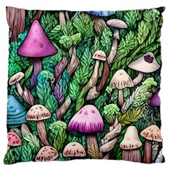 Mushrooms In The Woods Large Cushion Case (one Side) by GardenOfOphir