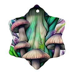 Woodsy Mushroom Snowflake Ornament (two Sides) by GardenOfOphir