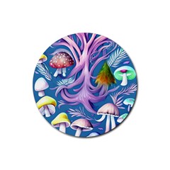 Mushroom Forest Nature Fairy Boho Rubber Coaster (round) by GardenOfOphir