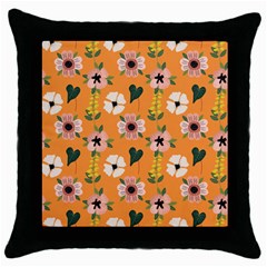 Flower Orange Pattern Floral Throw Pillow Case (black)