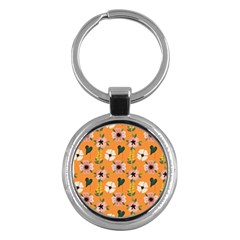 Flower Orange Pattern Floral Key Chain (round)