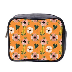 Flower Orange Pattern Floral Mini Toiletries Bag (two Sides)