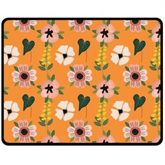 Flower Orange Pattern Floral One Side Fleece Blanket (medium)