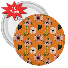 Flower Orange Pattern Floral 3  Buttons (10 Pack) 