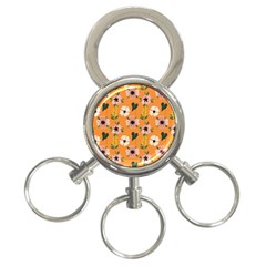 Flower Orange Pattern Floral 3-ring Key Chain