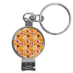 Flower Orange Pattern Floral Nail Clippers Key Chain
