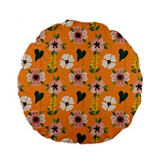 Flower Orange Pattern Floral Standard 15  Premium Flano Round Cushions