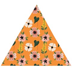Flower Orange Pattern Floral Wooden Puzzle Triangle by Dutashop